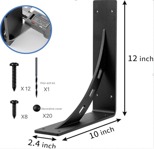 12"x10"x2.5" Heavy Duty Shelf Brackets, Max Load 1100 LBS, Premium Alloy Metal Mantel Support (Set of 2) - Countertop Support - (12 inch x 10 inch) - size: 12 inch x 10 inch