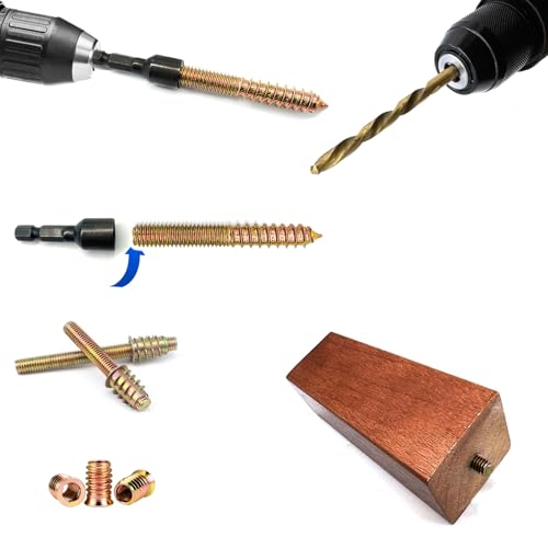 3 Set（6pcs） Hanger Bolt Driver and Drill,3Sizes Alloy-Steel Driver HSS Twist Drill for 1/4"-20 5/16"-18 3/8"-16 Double Headed Wood Screws Fully All Threaded Rod,Threaded Insert Hexagon Head Bits - size: Driver&Drill 1/4"+5/16"+3/8"