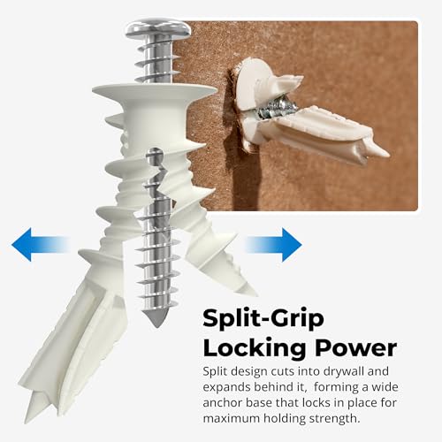 Qualihome Drywall Anchors with Screws – Self-Drilling Drywall Anchors, Anti-Spin Grip, No Pre-Drill Wall Anchor Kit, Strong & Reliable Hold, 25 Pack (50 Pieces) - style: 25 Pack (50 Pieces)