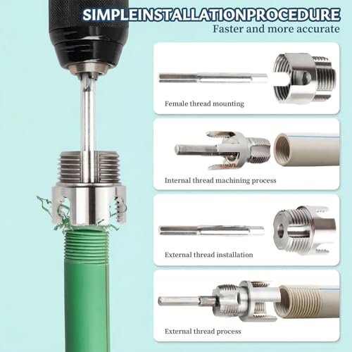 3Pcs PVC Pipe Threader Kit, 1/2" 3/4" 1" Internal & External