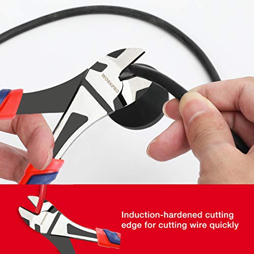 WORKPRO 7-Inch Diagonal Pliers in CRV Steel for Cutting Wires, Bi-material Handle Comfort Grip - size: 7-inch