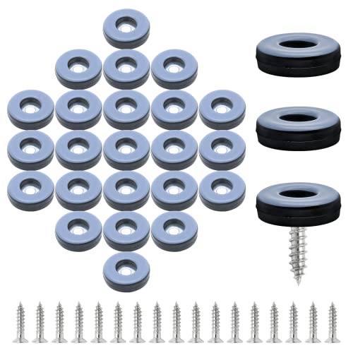 1" (25mm) Screw on Furniture Sliders, Gray/Black, 24pcs - size: 1 inch (25mm)