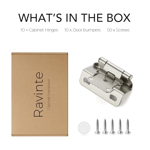 Ravinte Satin Nickel Semi-Overlay 1/2 inch Self-Closing Hinges, 10 Pack - color: Satin Nickel