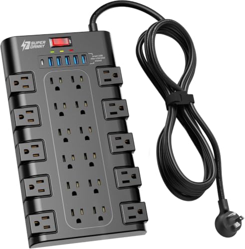 SUPERDANNY Power Strip Surge Protector, 22 AC 6 USB, 2100J, 10Ft, 1875W/15A (Pack of 2) - color: Black, size: Standard Plug - 10 ft (Pack of 2)