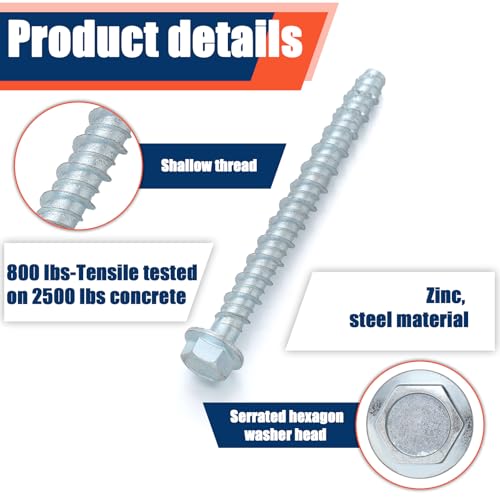 Tandefio 100 Pack 1/4 x 3 Concrete Anchors and Screw Kits Galvanized - size: 1/4" X 3"