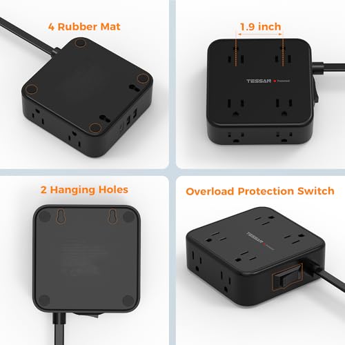 TESSAN Surge Protector Power Strip with 900J Surge Protection, 5 Ft, Black - color: Black with 1875W, size: 5 feet