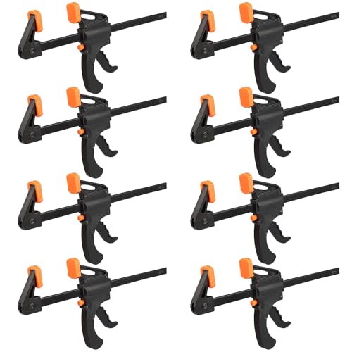 8 Pack 8 Inch F Bar Clamp, Medium Duty 160lbs One Handed Clamps/Spreader, Bar Clamps for Woodworking, Crafting, by GENHAKON - size: 8 Pack 8 Inch