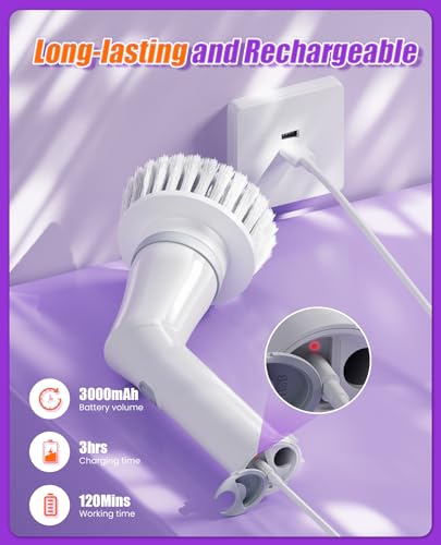 6-in-1 Cordless Electric Spin Scrubber with Long Handle - size: 6heads