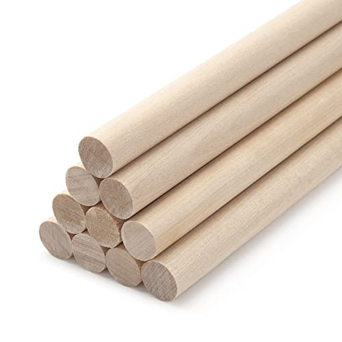 Wooden Dowel Rods Wood Dowels, 10PCS 1/2 x 12 Round Wooden Sticks for Crafts, Macrame Dowels, Unfinished Hardwood Sticks for Crafting, Arts and DIYers, Tiered Cake Support and Wedding Ribbon Wands - size: 1/2"×12"-10PCS