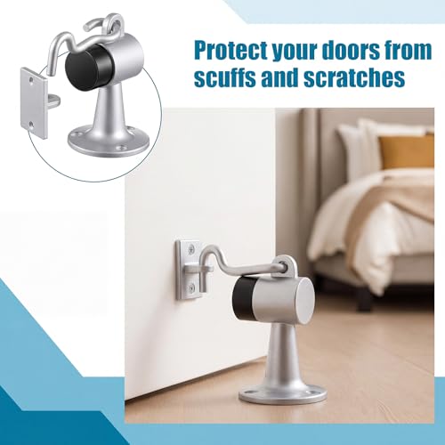 Yaocom 2 Pack Heavy Duty Floor Mounted Door Stop 3.5 Inch Aluminum Commercial Grade Door Stopper with Rubber Bumper & Stainless Steel Screws (Silver) - color: Silver