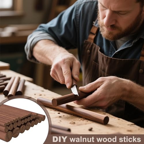 32Pcs 7 Size Walnut Wooden Dowel Rods 5.9Inch Long Wooden Dowel Rods Sticks 4/6/8/10/12/15/18mm Wood Sticks for Crafts Unfinished Round Sticks for Crafts and Woodworking Building Material - size: 5.9inch