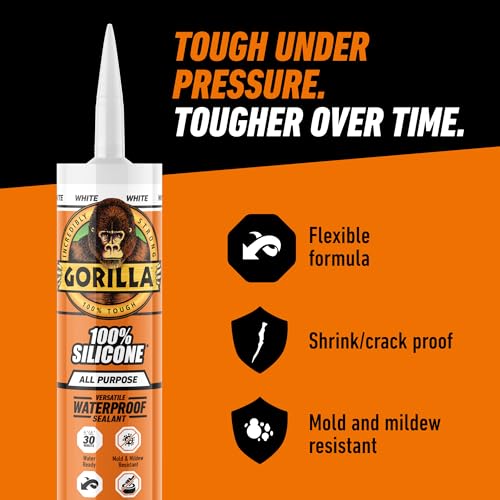 Gorilla 100% Silicone Waterproof Caulk, All-Purpose, White, 10 oz Cartridge - color: White, size: 10oz Cartridge