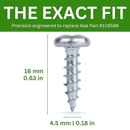 Spare Hardware Parts Replacement for IKEA Furniture Screw Chipboard Flat TRX Screw - Part #109598 | Chipboard Screw M4.5-2.0×16 Full Thread with PZD2 Recess| Pack of 16 - size: 109598
