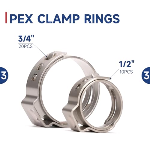 iCrimp KIT-BJ02 PEX Crimping Tool Kit with PEX Clamps, PEX Pipe Cutter, One-Handed PEX Clamp Tool for Cinching 3/8-in, 1/2-in, 3/4-in, 1-in PEX Clamps, Cinch Only