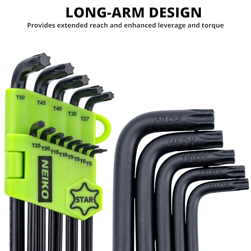 NEIKO 01104A Master Allen Wrench Set, 39 Pc Ball End Hex Key Set, Metric, Standard & Torx, SAE & MM Long Allen Keys 1.27mm to 10mm & 0.05” to 3/8 Inch and T5 to T50, Black Oxide Chrome Vanadium - size: Metric+SAE+Torx - 39pc