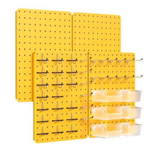 Pegboard Organizer Kit,4 Pack 14.76x10.82 in Metal Panels with 6 Bin,Yellow - color: Yellow, size: 14.76"x10.82"- 4 Pcs