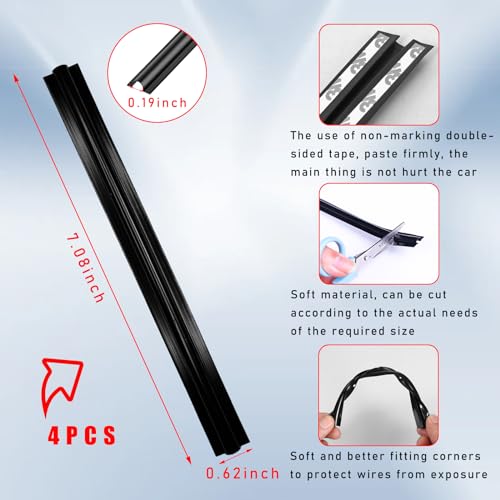 Augeny 4PCS Car Concealed Wire Sleeve, Self-Adhesive Tubing Cable Hidden Protector, Auto Split Sleeving Wire Cord Organizer, Black Soft PVC Cable Sleeve for USB, Audio & Video Line