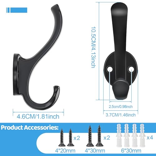 10 Pack Coat Hooks Wall Mount Heavy Duty Utility Retro Double Hooks for Hanging Coats,Hat, Towel, Key, Robe, Scarf, Bag, Cap (Black) - color: 10 Pack-Black