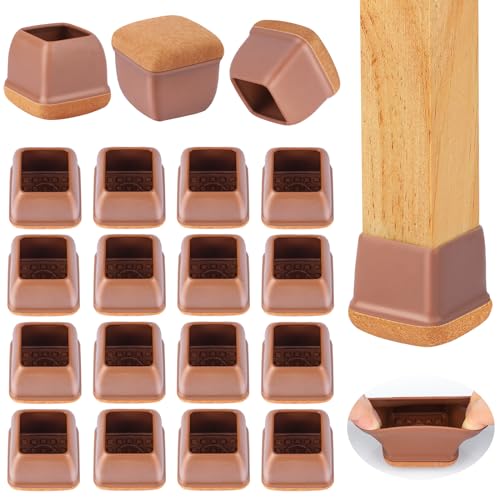 16-Pcs Square Silicone Chair Leg Floor Protectors, Thick & Durable - size: L - 16 Pcs - Brown