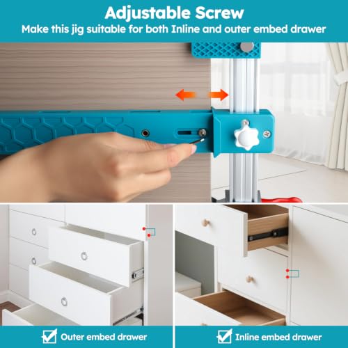 Drawer Slide Jig with Toggle Clamp & Magnetic Arm, Precision Cabinet Tool
