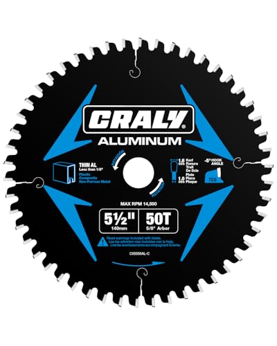 CRALY 5-1/2 Inch 50 Teeth Aluminum and Non-Ferrous Metal Cutting Circular Saw Blade, 5/8 Inch Arbor, Carbide Tipped, Thin Kerf, Black Ice™, for Thin Aluminum, Plastic, Composite(C05550AL-C) - size: 5-1/2", 5/8" arbor, 50T