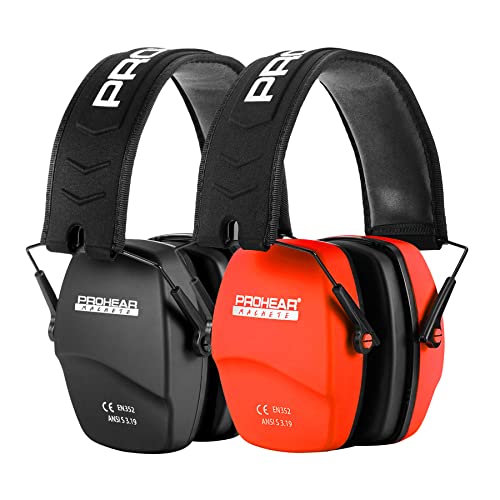 PROHEAR 016 Ear Protection Safety Muffs for Shooting, NRR 26dB Slim Hearing Protector for Gun Range, Hunting - Black and Orange