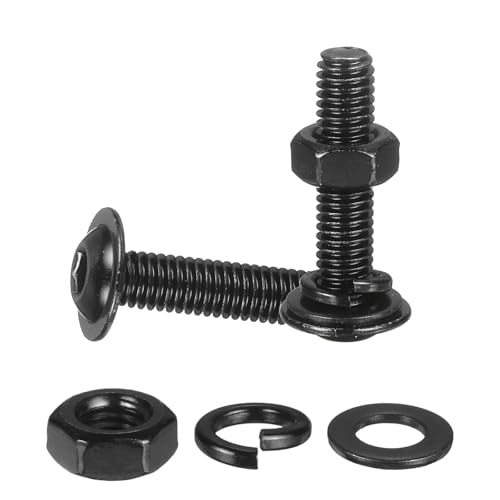 M METERXITY 10 Set M6 x 25mm Flanged Button Head Socket Cap Screws, Black 304 Stainless Steel 18-8 Hex Socket Head Screws Bolts, Nuts, Flat & Lock Washers for DIY, Furniture, Automotive - size: M6 x 25mm