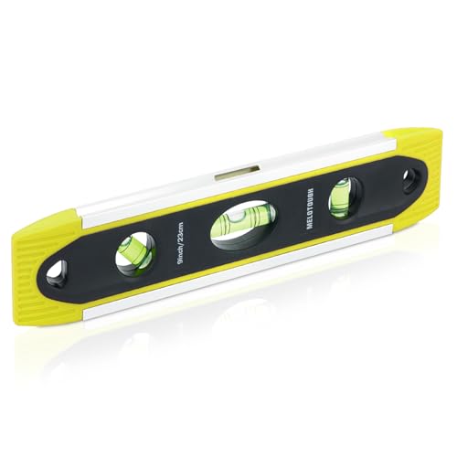 MELOTOUGH 9 Inch Torpedo Level Magnetic,Small Leveler Tool,Magnetic Box Level with 45/90/180 Bubbles,V-Groove,Shock Resistant Bubble Level,Yellow - color: Yellow-1pcs
