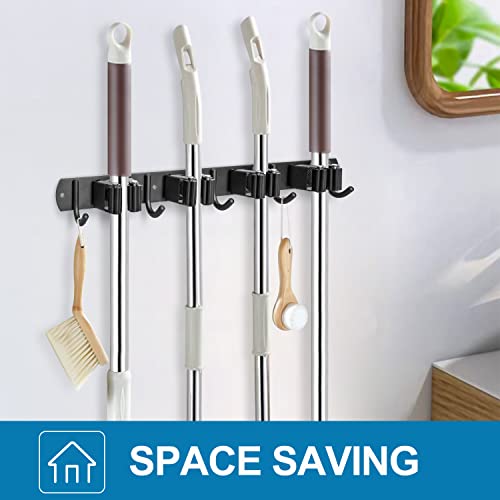 IMILLET 2 Pack Broom Holder Wall Mount, Heavy Duty Garage Organization - color: 4 Racks with 5 Hooks, size: 2 Pack