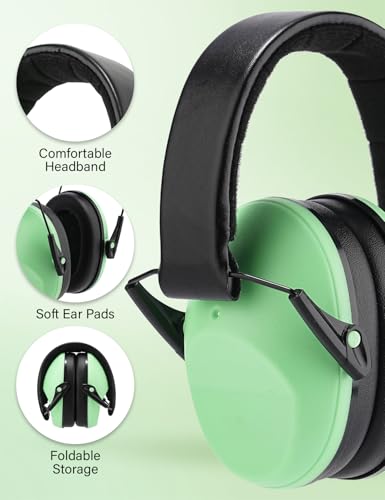 Kids Noise Canceling Earmuffs, 25-30dB Noise Reduction Ear Protection, Adjustable Headband Concert Fireworks, Autism - color: Green