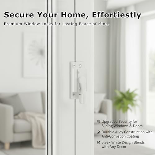 4Pcs Window Sash Lock Replacement Set, Aluminum Alloy Sliding Window Locks with 16 Screws - 2.4 Inch Mounting Hole Spacing, Cam Lock Design for Home/Office Security(Color:White)