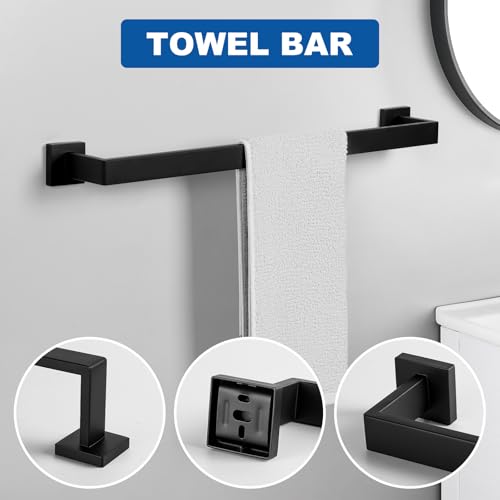 Cilee 10-Pieces Matte Black Bathroom Hardware Set, 24 inch Towel Bar Set - color: 10 - Matte Black, size: 10 Pieces