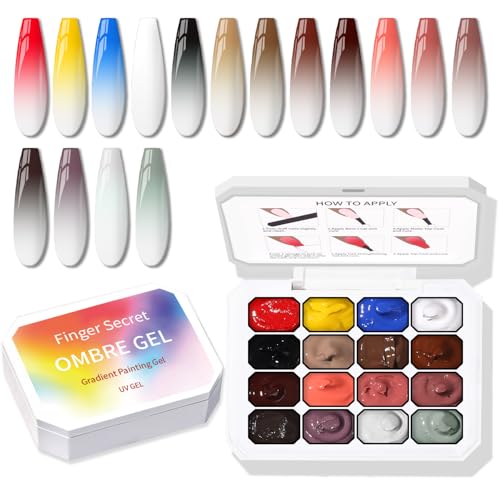 Ombre Gel Polish Palette,16Colors Pat Gel Paint Nail Art Kit Sponge Patting - color: 16 Colors C