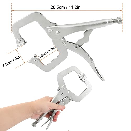 5 Pack 11 Inch C Clamp Locking Pliers,Locking C Clamp, Adjustable Nickel Plated C Pliers For Wood Working, Welding, Electrician Maintenance and more, by GENHAKON - size: 5 Pack 11 Inch