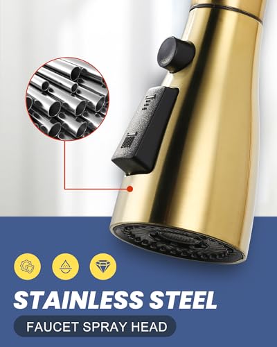 Metal Kitchen Faucet Spray Head Replacement 3 Modes with 9 Adapters - color: Brushed Gold