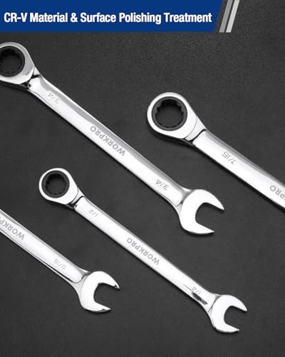 WORKPRO 19 mm Ratcheting Combination Wrench, Mirror Polish Chrome Plating - size: 19 mm, style: Mirror Polish