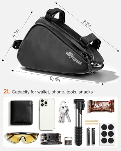 NDakter Bike Frame Bag with Repair Kit, Bicycle Tire Repair Tool Kit Set with Pump & 16-in-1 Multitool, Emergency Bike Pack Accessories for Road MTB BMX
