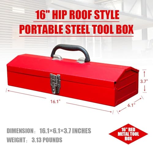 2PCS Portable Tool Box, Metal Tool Box, 4 Non-Slip Foot Pads, Ideal for Trailer, Mechanic, DIY-ers, Car Toolbox, Workshops, Garages, Repair Shops,Red - size: 2P-16.7in-Red