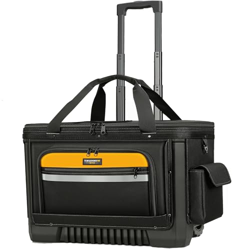 Large Rolling Tool Bag with Big Wheels, Waterproof Roller Tool Box, Big Wheeled Tool Backpack with Multiple Pockets(Yellow, Extra Large)