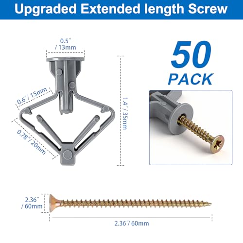 100 pcs Drywall Anchors, Hollow-Wall Anchors with Screws - color: UpgredGray-50pcs