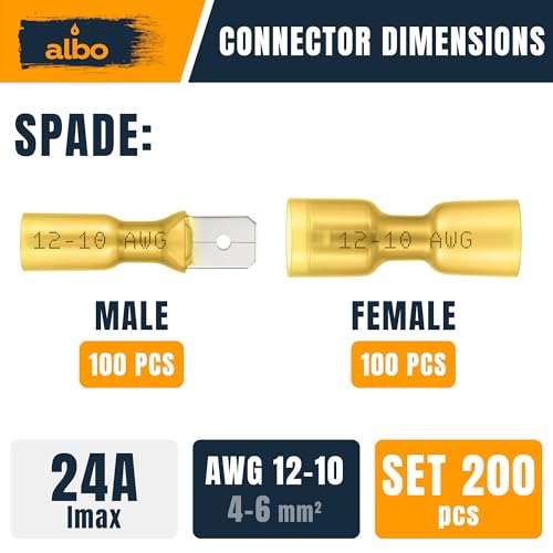 ALBO Heat Shrink Crimp Connectors (Male/Female Yellow 12-10 AWG) - color: Male/Female Yellow 12-10 AWG