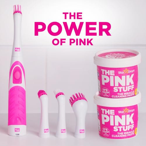 Stardrops - The Pink Stuff - The Miracle Scrubber Kit - 2 Tubs of The Miracle Cleaning Paste With Electric Scrubber Tool and 4 Cleaning Brush Heads, 6 Piece Set