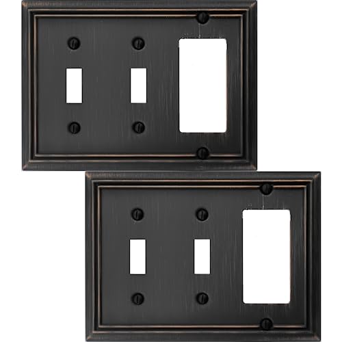 OKAWYC Double Toggle/Single Decorator Light Switch Cover Adler Metal Wall Plate, 2-Pack Aged Bronze 3 Gang, Light Switch Cover, Receptacle Dimmer Switch GFCI Outlet Decorative Wallplate, Durable - style: 2 Toggle/1 Decorator 2PK
