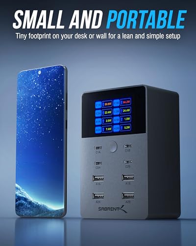 SABRENT VOLTIK Charging Station, 252W 8-Port USB C and USB A, LCD Display - size: 8-Port