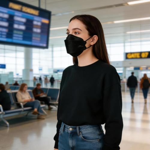 KN95 Face Masks Black 50 Pack for Adults, Breathable Disposable with Elastic Ear Loops - color: Black-50 Pack