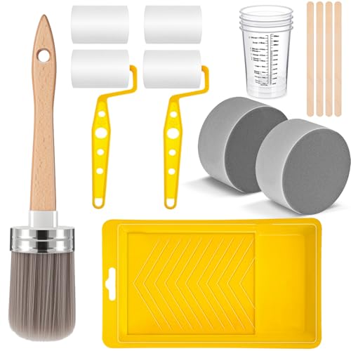 LemonRoad 18 Pieces Paint Brush and Roller Set, Painting Supplies for Cabinet Furniture, with Sponge, Tray Liner, Cup and Mixing Stick, Tools to Finish All in One Paint(2 Inch,Essential Sponge Set) - size: 2 Inch, style: Essential Sponge Set