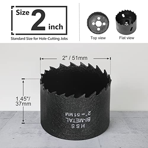 2 Inch Hole Saw with 3/8" Triangle Shank Quick Change Arbor, JTemgle Bi-Metal Hole Saw Heavy Duty Hole Cutting Tool for Cornhole Boards, Recessed Lights, Wood, Plastic, Drywall & Soft Metal - size: 2 in