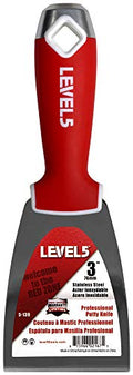 3" Soft-Grip Stainless Steel Drywall Joint Knife - LEVEL5 | Pro-Grade | Comfortable Finishing Hand Tool | Metal Hammer End | Sheetrock Gyprock Plasterboard Mud | 5-139 - size: 3"
