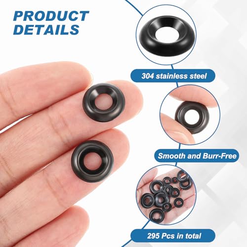 Yaocom 295 Pcs Stainless Steel Countersunk Cup Washers Black Finish - color: Black