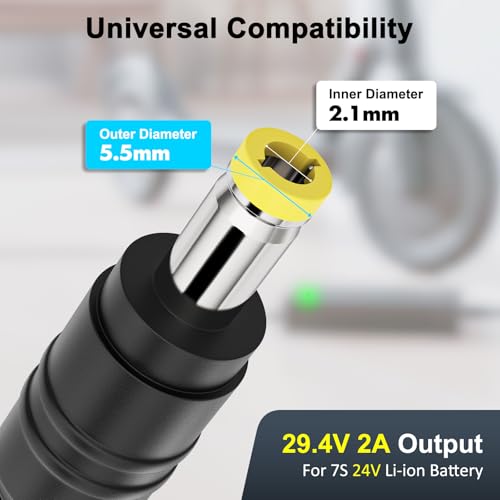 24V Lithium Battery Charger, 29.4V 2A Universal Power Adapter for 7S 24V Li-ion Battery with 5.5mm x 2.1mm DC Connector, Fast Power Supply for Massage Guns, Household Appliances, DIY Electronics